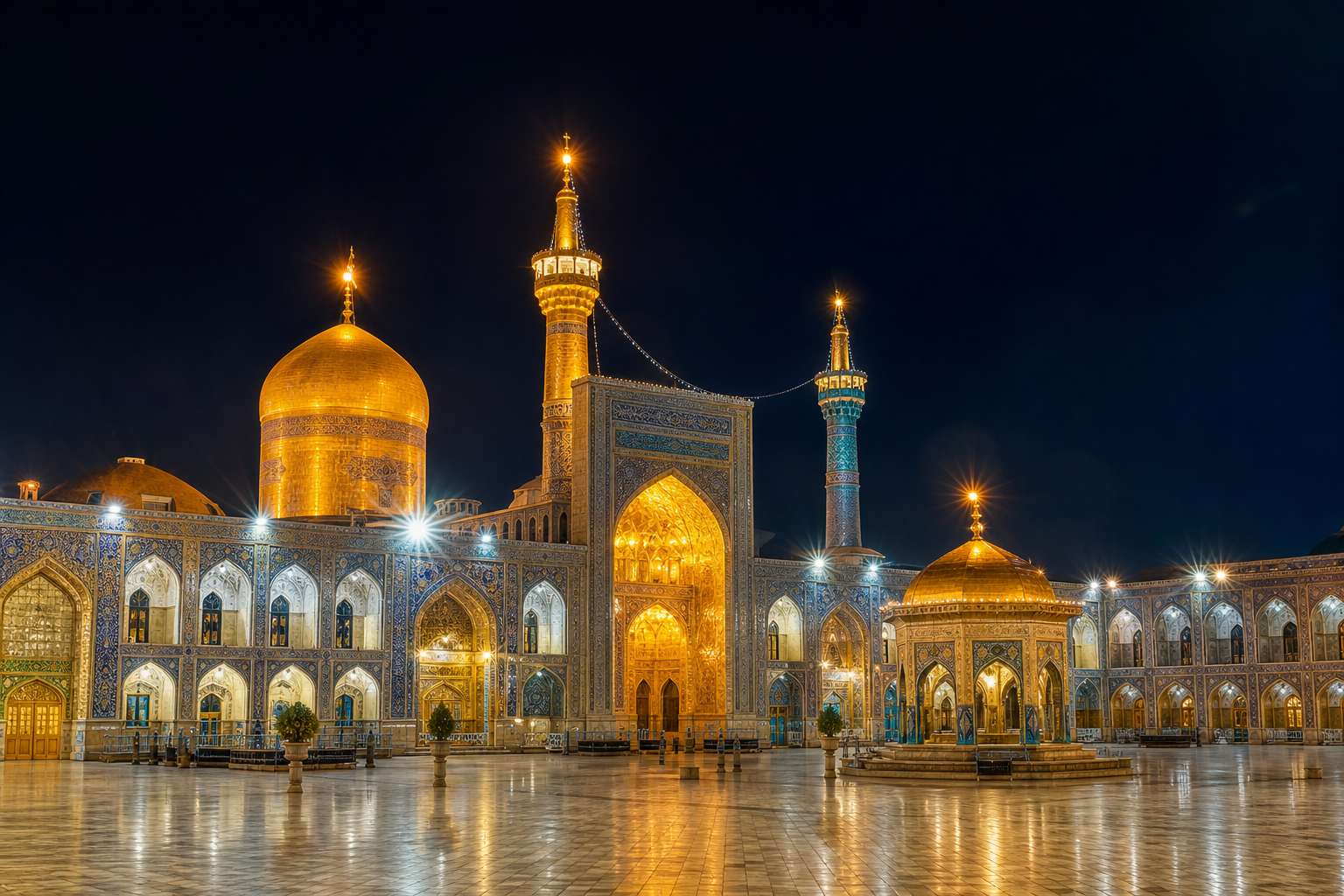 Imam Reza shrine in Mashhad illuminated at night